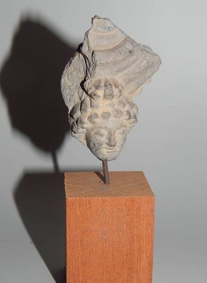 Tête de servant, en schiste. H : 4 cm. GANDHARA...