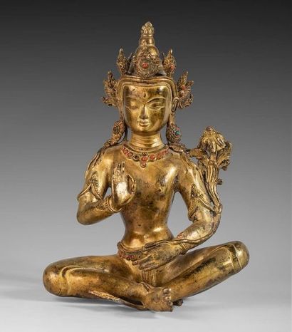 Tara vajra, en bronze doré. Népal, XXe siècle....
