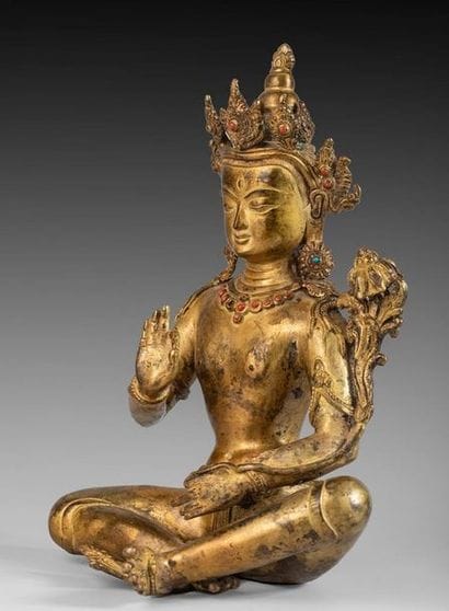 Tara vajra, en bronze doré. Népal, XXe siècle....