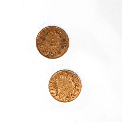 Deux pièces de 5F or (1857, 1868)