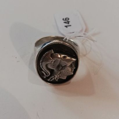 CHEVALIERE d'homme en argent 925°/°° ciselée...