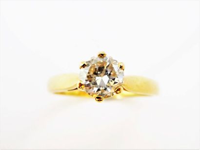 BAGUE SOLITAIRE en or jaune 18K (750/°°),...