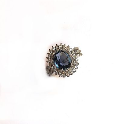 BAGUE FLEUR en or gris 18k (750/°°) centrée...