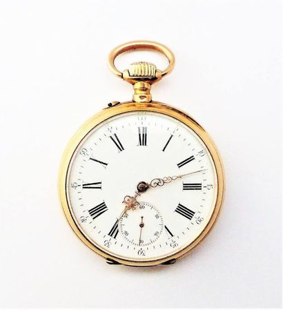 MONTRE A GOUSSET en or 18K (750/°°), chiffres...