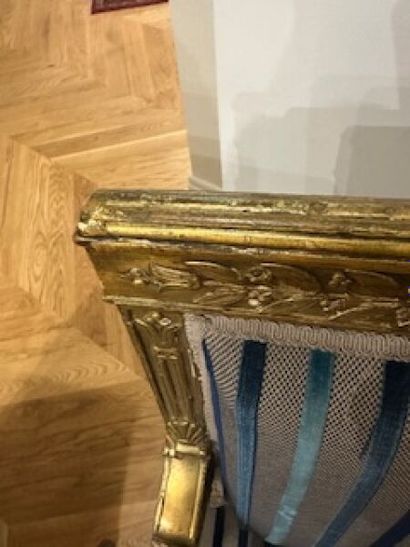 Pair of flat-back armchairs in carved and...