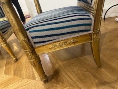 Pair of flat-back armchairs in carved and...