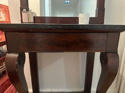 - 1 mahogany veneered rectangular console...