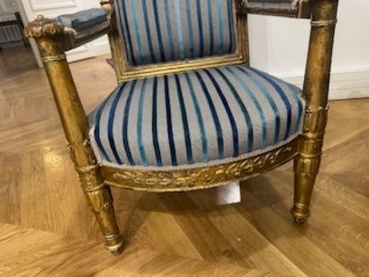 Pair of flat-back armchairs in carved and...