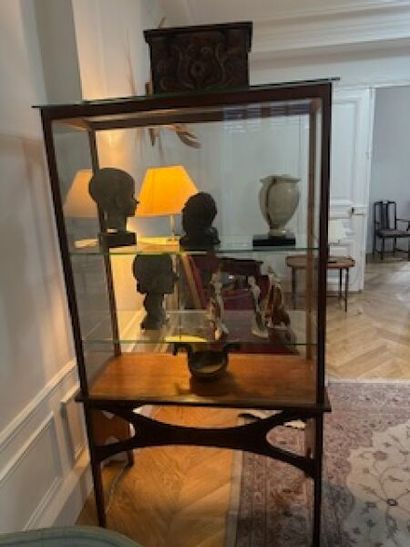 1 tall rectangular bookcase with varnished...