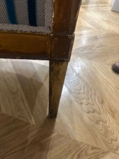 Pair of flat-back armchairs in carved and...