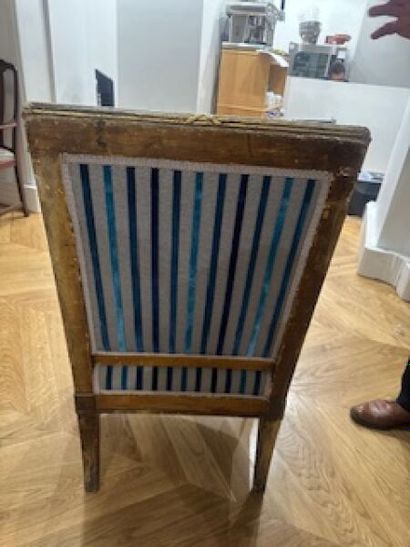 Pair of flat-back armchairs in carved and...