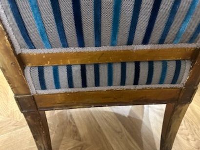 Pair of flat-back armchairs in carved and...