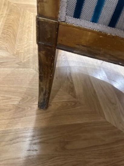 Pair of flat-back armchairs in carved and...