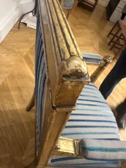 Pair of flat-back armchairs in carved and...