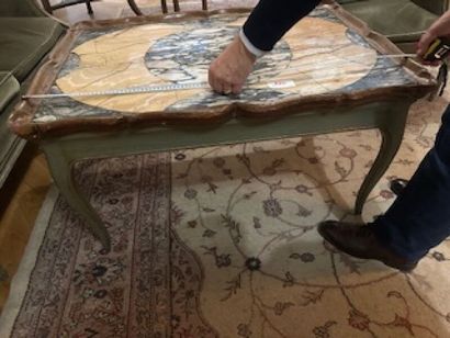 1 rectangular coffee table with Sienna yellow...