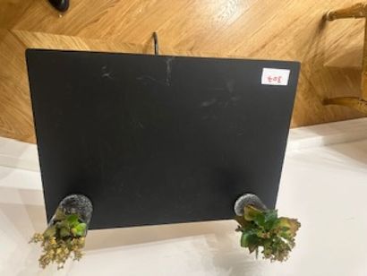 Pair of black lacquered metal pedestal tables...