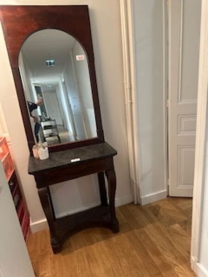 - 1 mahogany veneered rectangular console...
