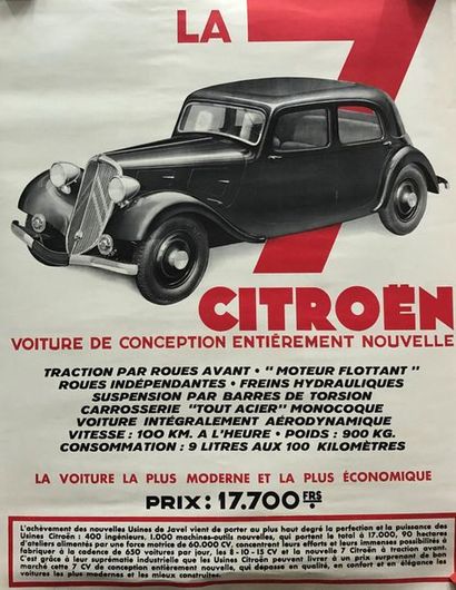 Affiche Citroën 
La 7cv Traction, 1934
63x49...