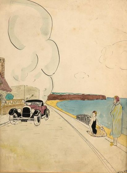J. LUNOT ? (XXe siècle) 
Cabriolet en bord...