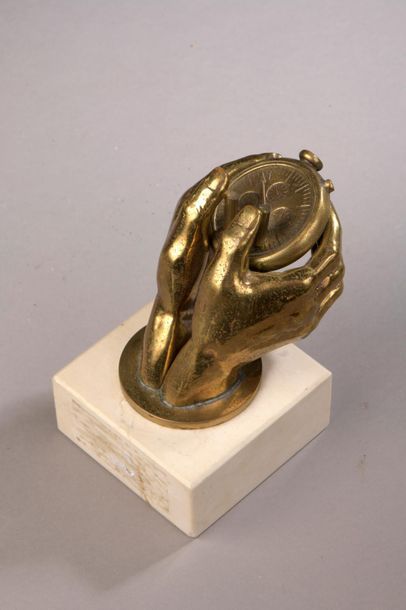Trophée chronomètre en bronze doré
