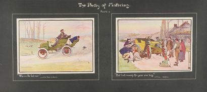 Lot de cinq lithographies automobiles, vers...