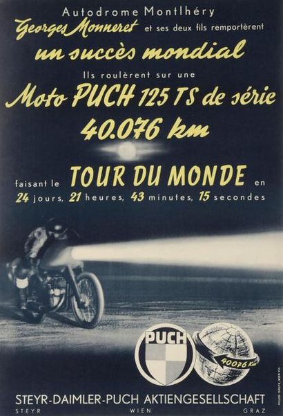 Lot de cinq affiches entoilées sur la moto,...