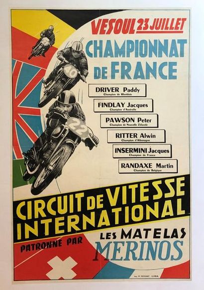 Lot de cinq affiches entoilées sur la moto,...