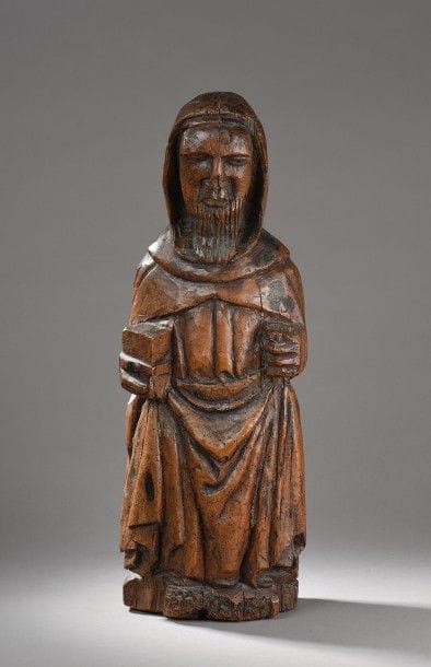 STATUE DE SAINT MOINE en bois sculpté tenant...