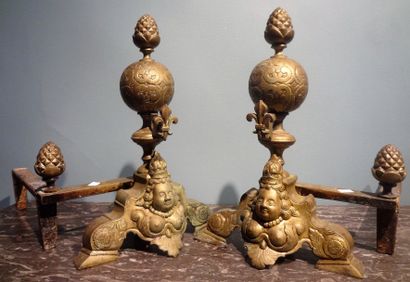 Paire de chenets en bronze dans le style...