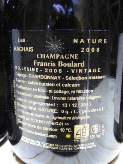 6 B CHAMPAGNE BRUT NATURE LES RACHAIS, 2008,...
