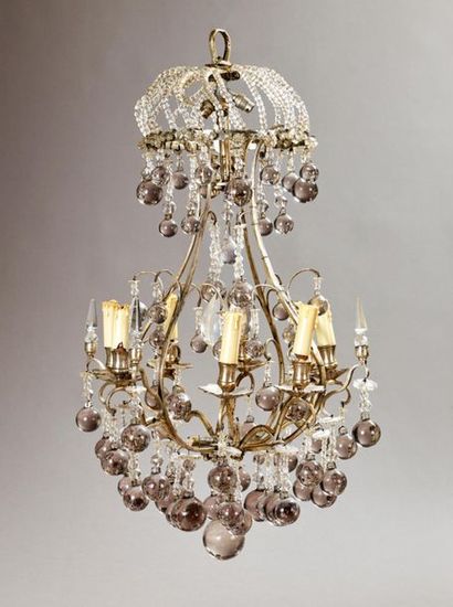 Joli lustre de forme montgolfière en bronze...