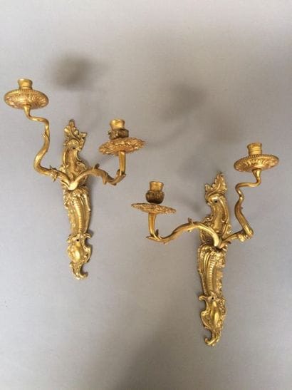 Paire d'appliques en bronze doré et ciselé...