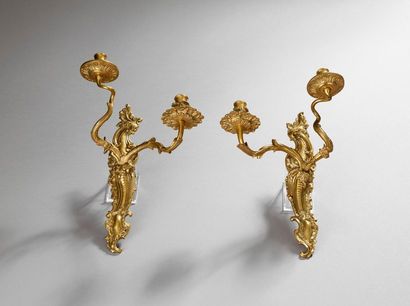 Paire d'appliques en bronze doré et ciselé...