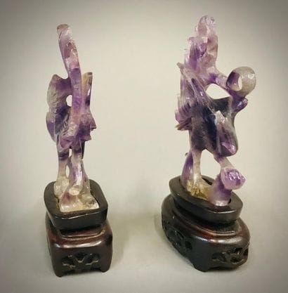 CHINE.
Paire de phénix en pierre dure mauve...