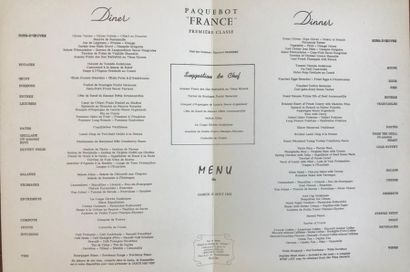 PAQUEBOT France.
6 Menus Première classe...