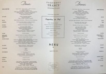 PAQUEBOT France.
6 Menus Première classe...