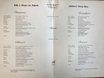 PAQUEBOT France.
6 Menus Première classe...