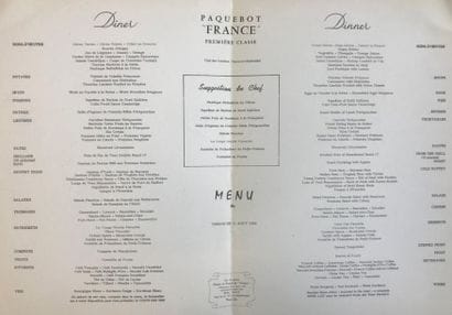 PAQUEBOT France.
6 Menus Première classe...