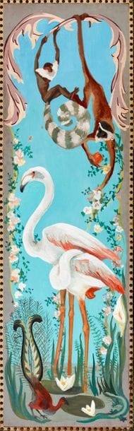 Quatre panneaux décoratifs à décor d'oiseaux...