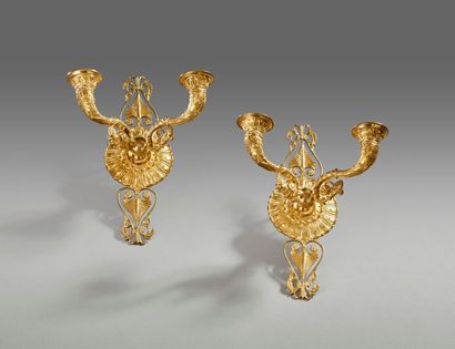 Paire d'appliques en bronze doré et ciselé...