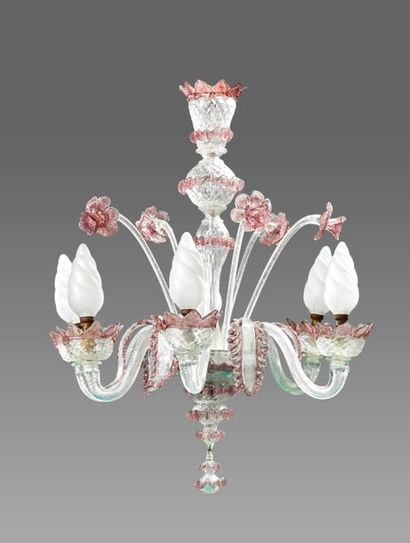 MURANO, Venise.
Lustre en verre soufflé mauve...