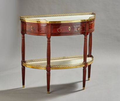 Console demi-lune en acajou et placage d'acajou,...