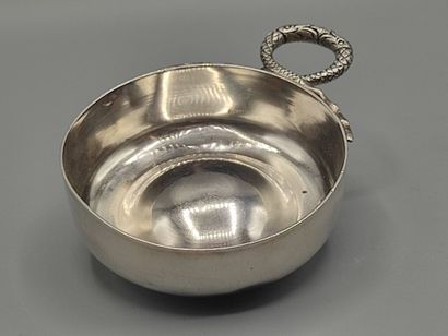 Silver wine-taster with handle with facing...