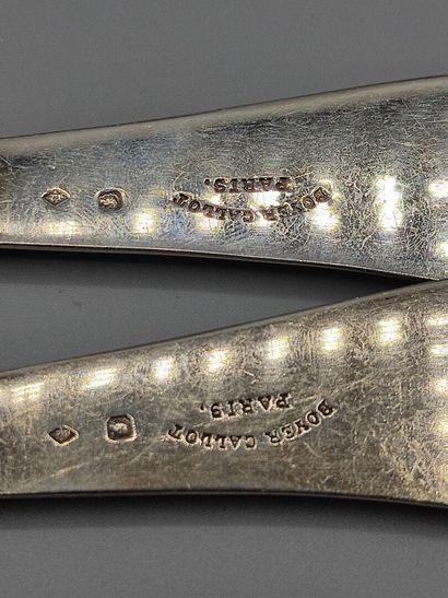 
Pair of cheese knives entirely in silver...