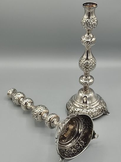 LONDON 1918

Pair of silver torches decorated...