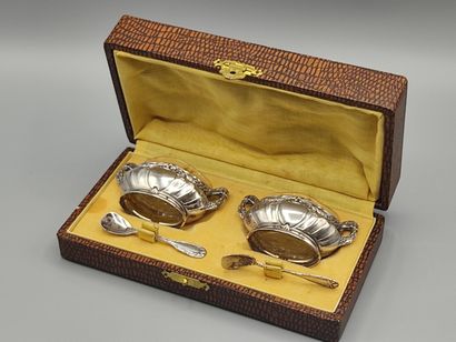 Pair of silver saltcellars with vermeil on...