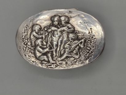 Oval silver box decorated on the lid with...