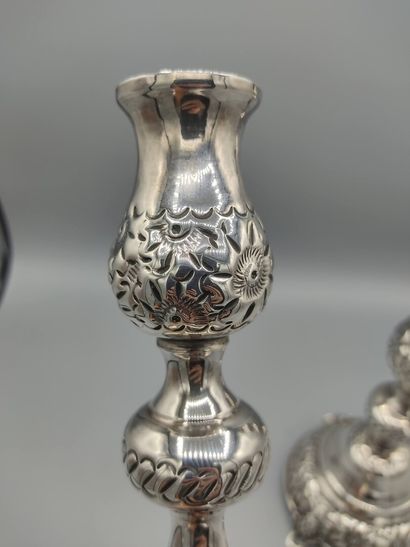 LONDON 1918

Pair of silver torches decorated...