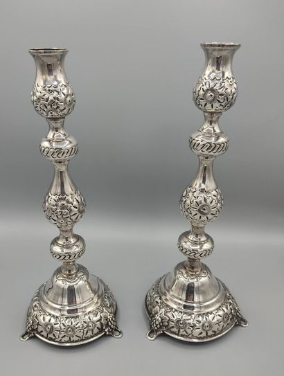 LONDON 1918

Pair of silver torches decorated...