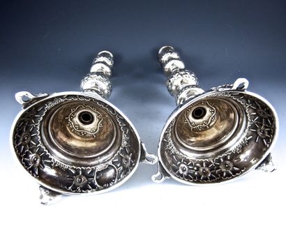 LONDON 1918

Pair of silver torches decorated...